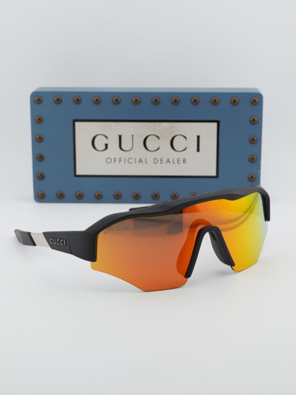 Gucci GG2017S 004 Shield Sunglasses - Black / Orange Mirror - Picture 9 of 11